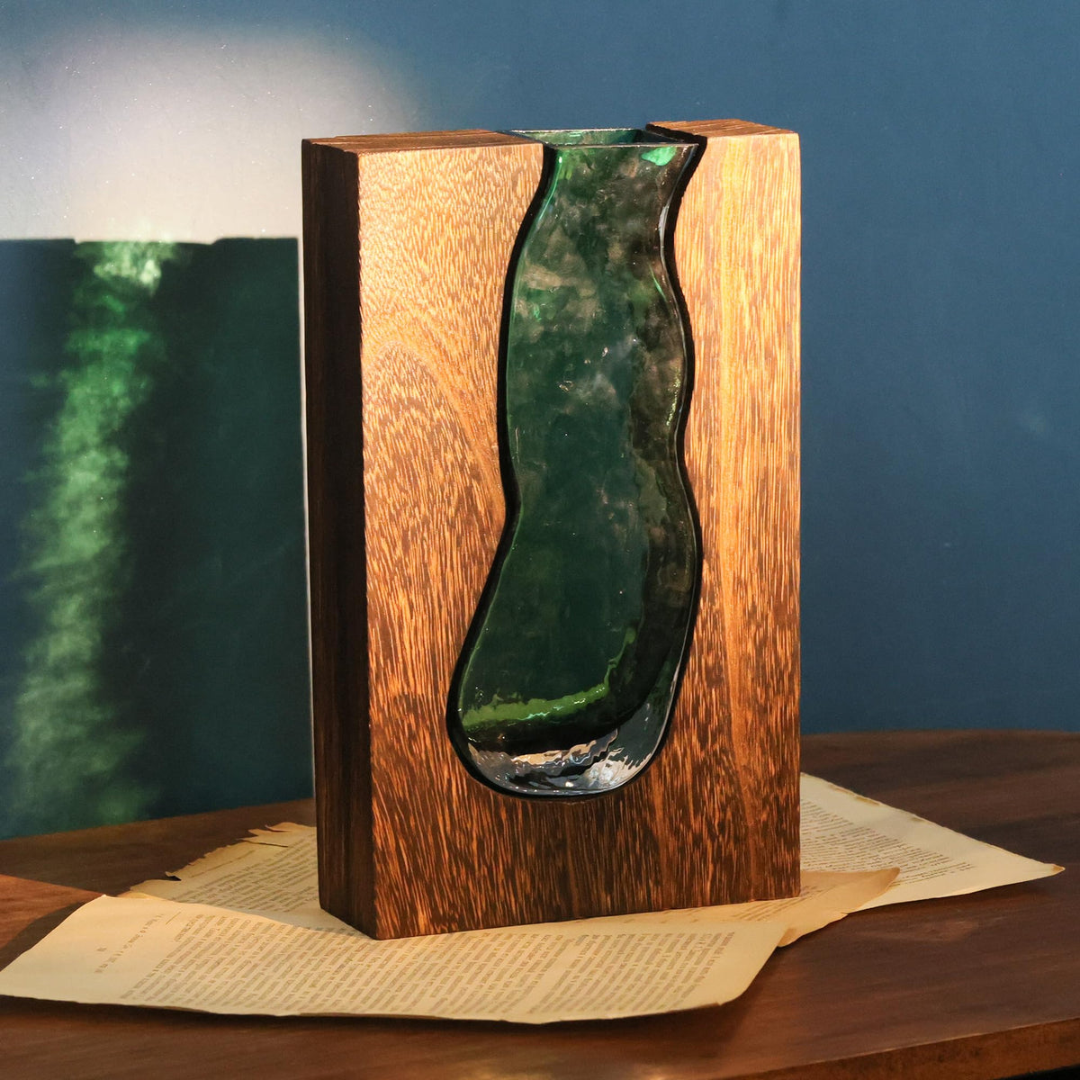 LITIVY wood and glass inlay vase base detail highlights stable centerpiece support.