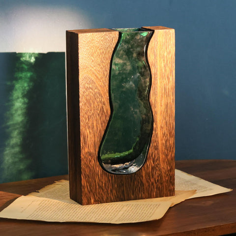 LITIVY wood and glass inlay vase base detail highlights stable centerpiece support.