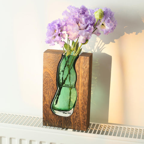 LITIVY wood-glass inlay vase water-ready design keeps stems hydrated.