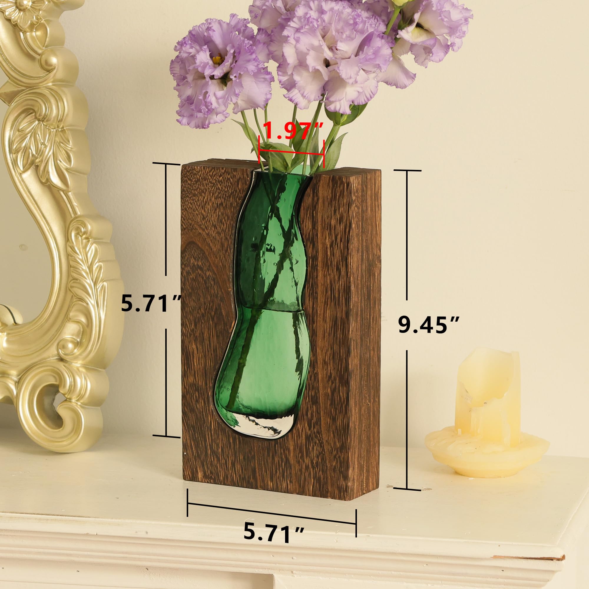 LITIVY wood-glass inlay vase wood texture adds warm rustic appeal.