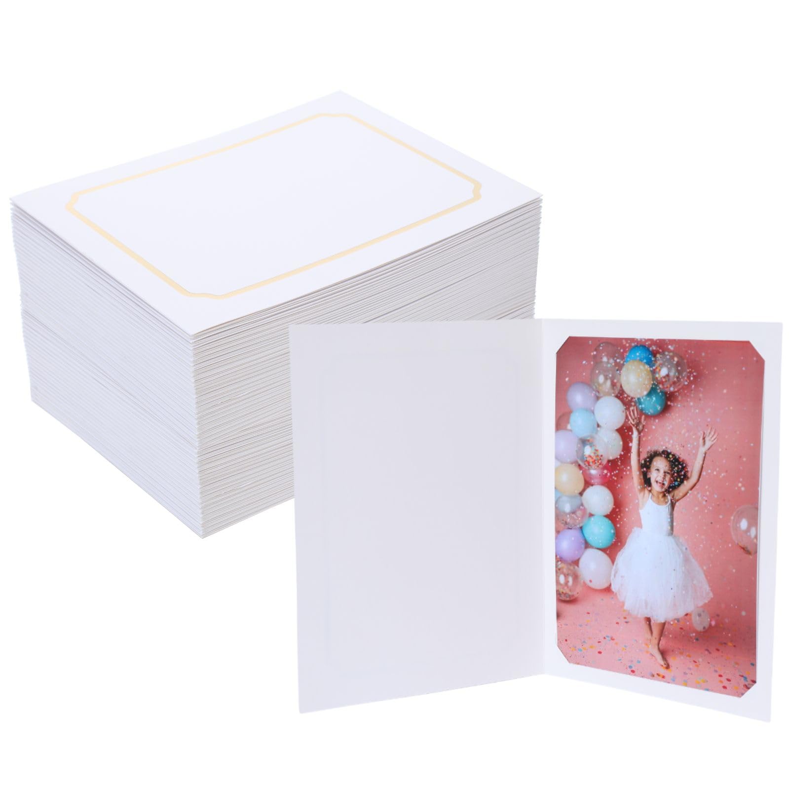Litpoetic 100-pack photo folder frame with white and gold trim for bulk display and gifting