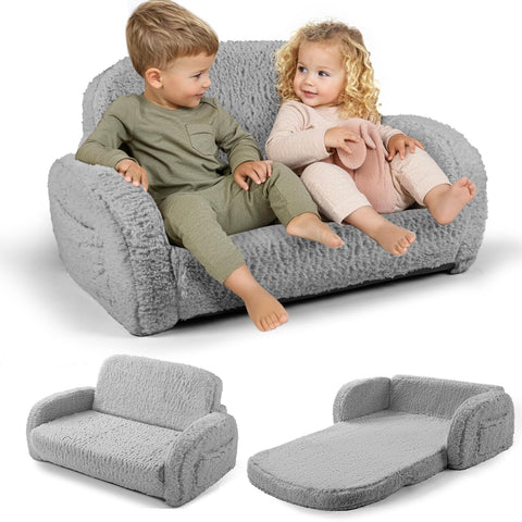 Little Dove 2-in-1 Sherpa fold-out kids couch front view for cozy nap-ready moments