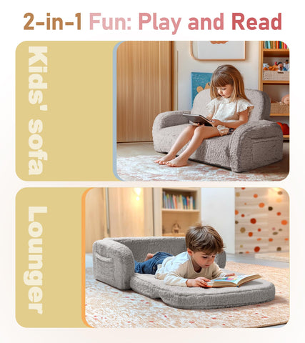 Little Dove 2-in-1 Sherpa fold-out kids couch lounger position for reading