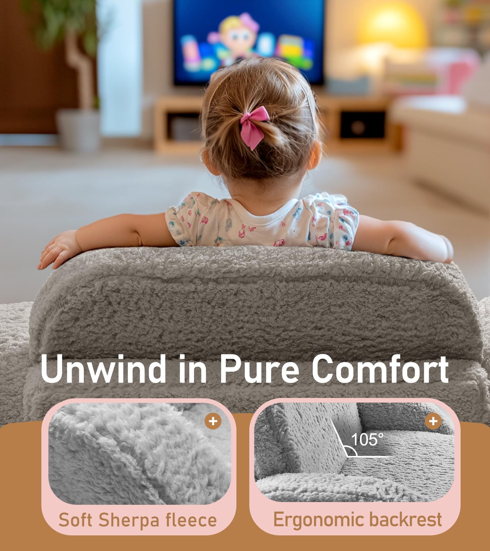 Little Dove 2-in-1 Sherpa fold-out kids couch removable cover for easy cleaning
