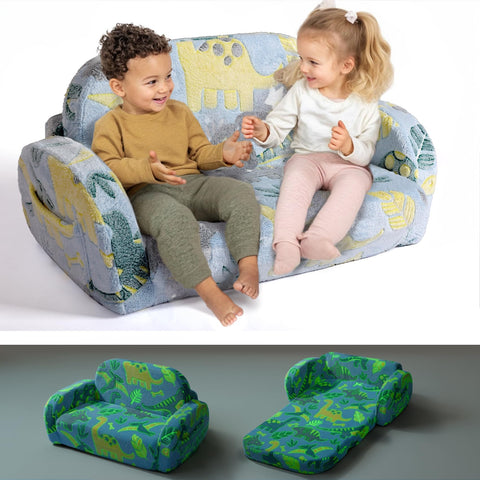Little Dove 2-in-1 toddler couch folded in a cozy playroom showing compact storage
