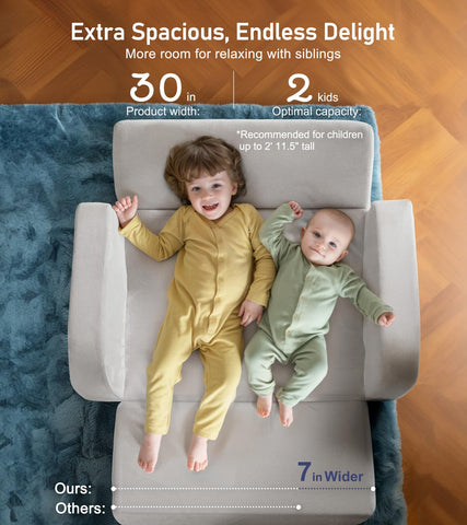 Little Dove 3-in-1 couch gray chair mode, easy kid-friendly seating