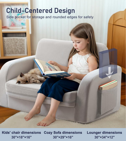 Little Dove 3-in-1 couch gray playroom setting, ready for daily fun