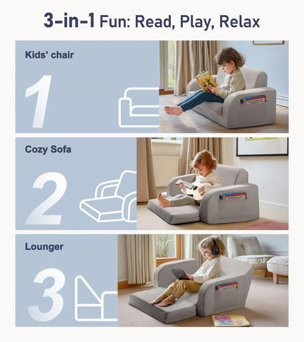 Little Dove couch gray sofa bed mode, comfy nap time option