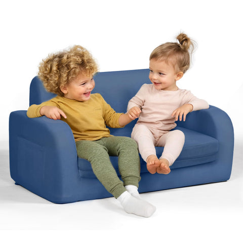 Little Dove 3-in-1 couch front view in dark blue for flexible toddler seating