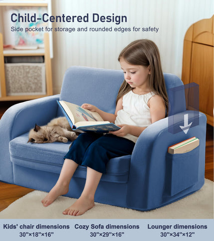 Little Dove dark blue kid couch in compact living space corner
