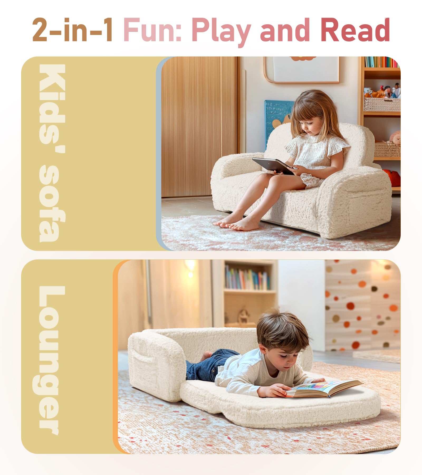Little Dove kid sofa with side pockets keeps toys within reach
