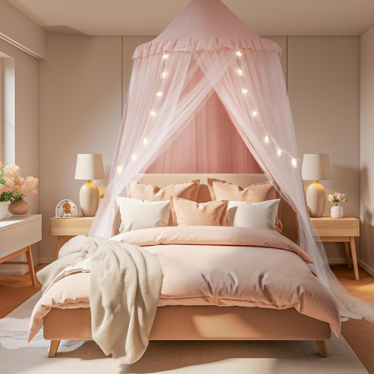 Little Dove Large Bed Canopy with star lights adds magical glow for bedtime