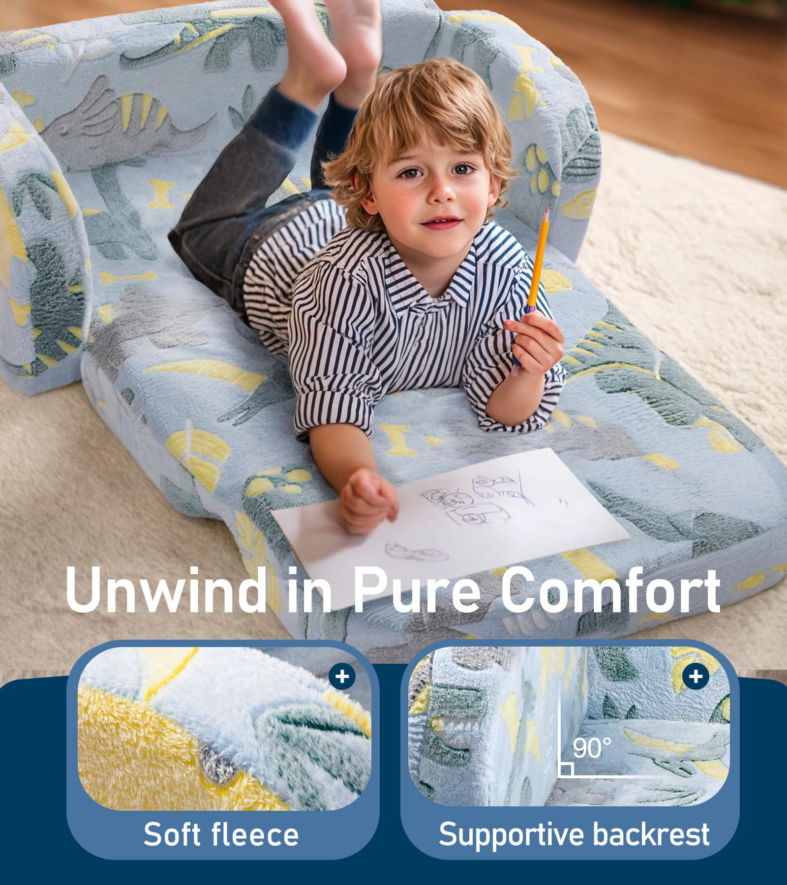 Little Dove couch side pockets holding books and toys