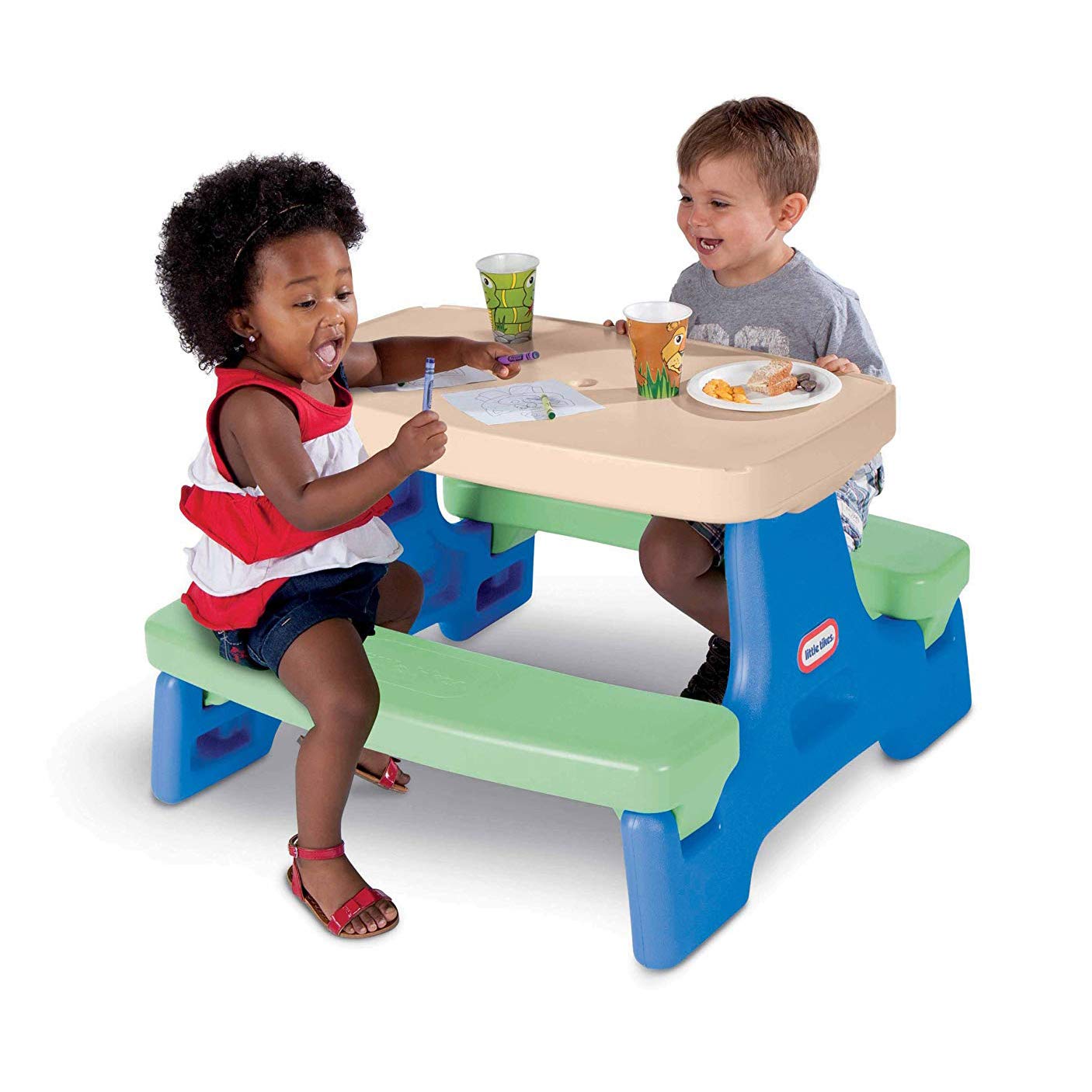 Little Tikes Easy Store Jr. Play Table folded for compact storage and easy tidy-up
