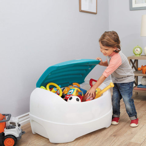 Little Tikes Play 'N Store toy chest with detachable lid for safer cleanup.