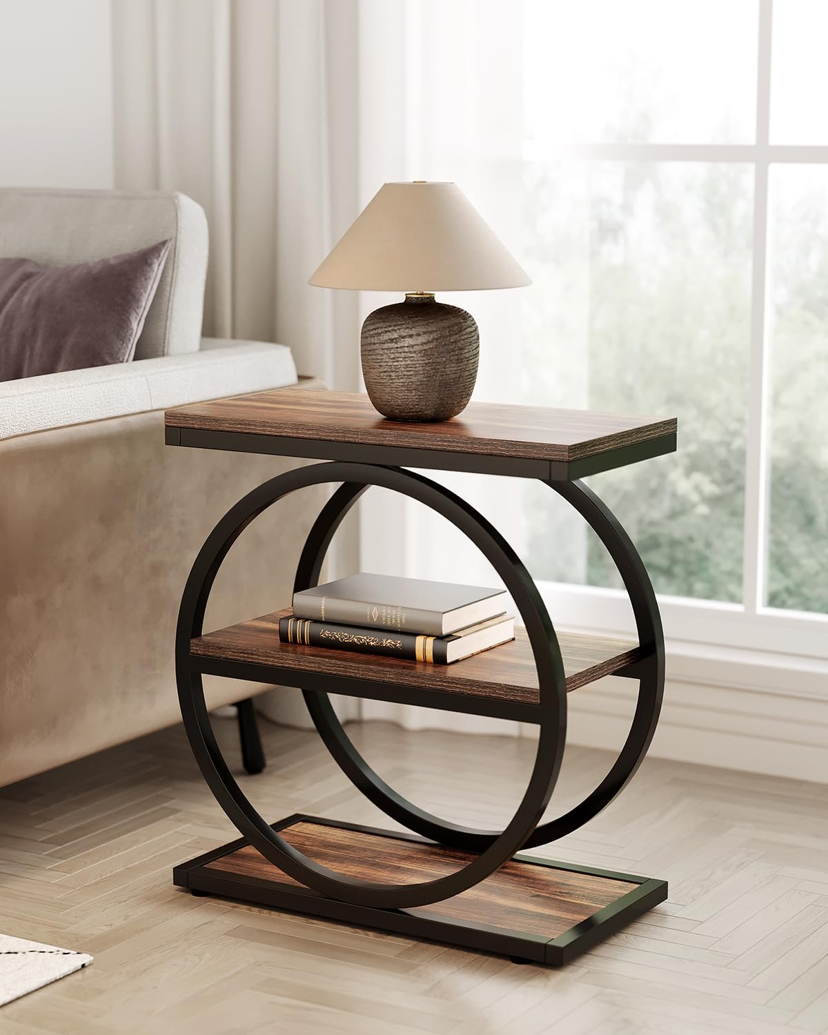 LITTLE TREE End Table beside bed keeps essentials within reach at night.