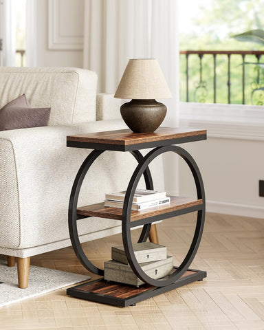LITTLE TREE End Table in rustic brown and black finish adds industrial charm and sturdy storage.
