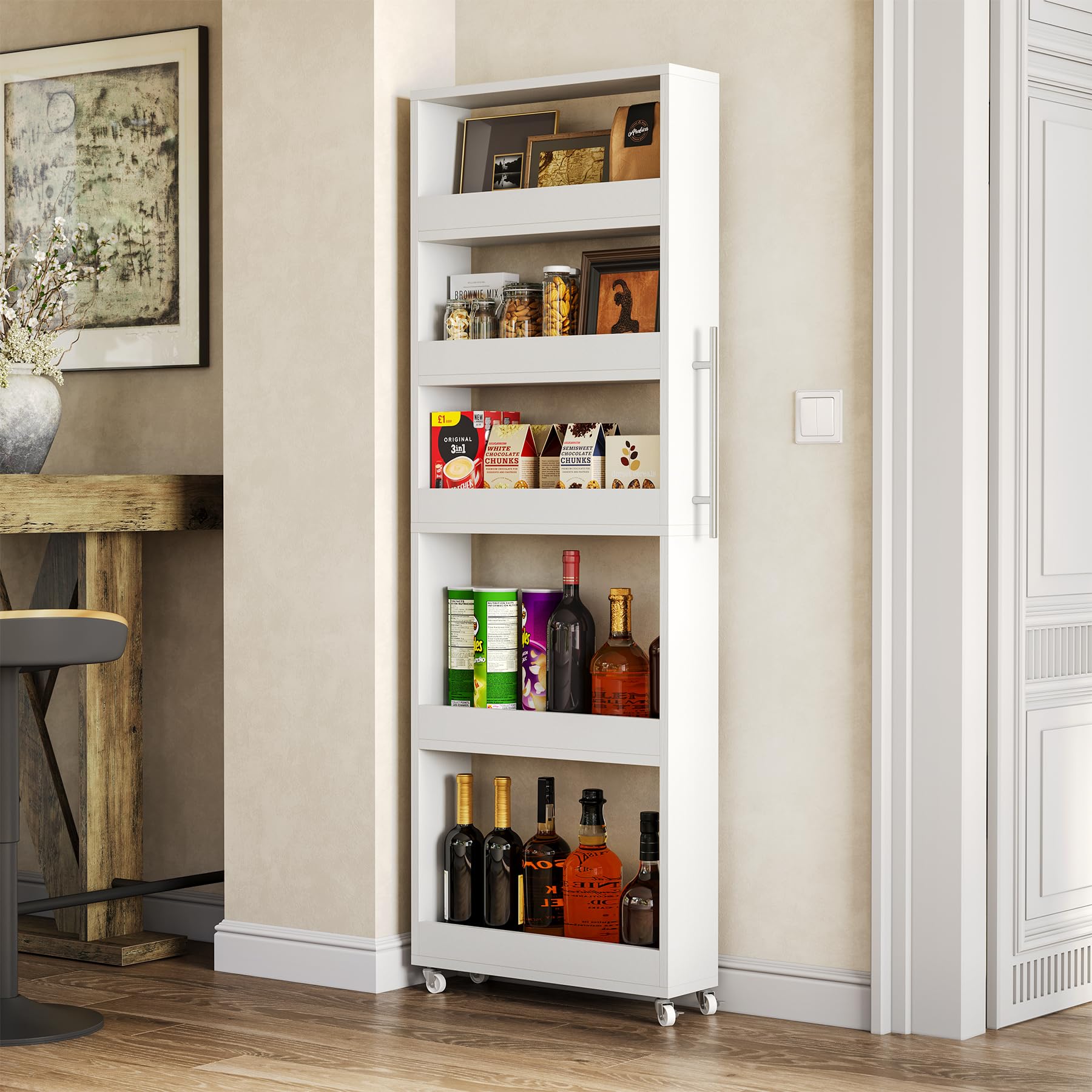 Little Tree cart in kitchen/dining area showcasing portable organization solution