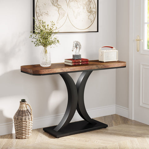LITTLE TREE console with geometric base provides sturdy hall storage and chic appeal