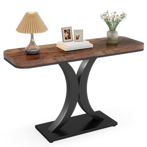 LITTLE TREE Industrial Entryway Console Table with woodgrain top, ideal for warm foyer decor
