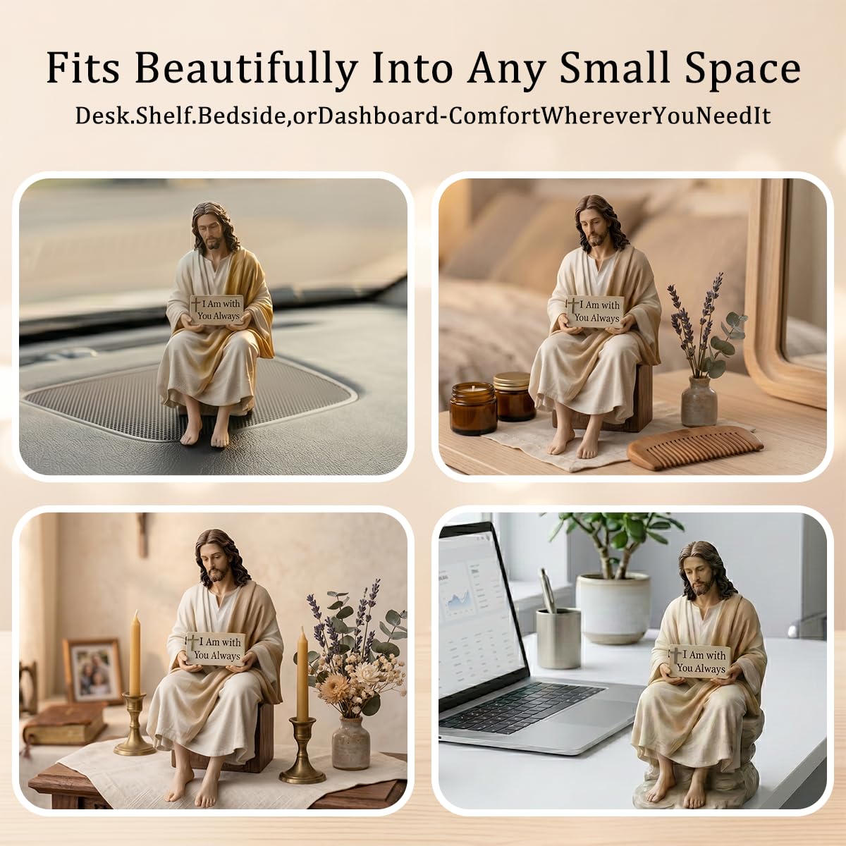 Lityso Jesus resin desk companion on a desk in a quiet home office