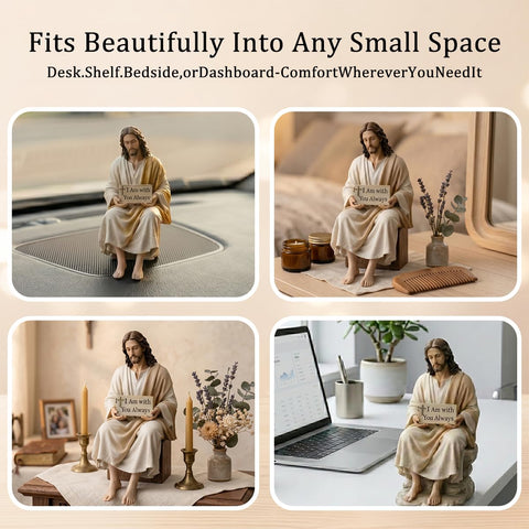 Lityso Jesus resin desk companion on a desk in a quiet home office