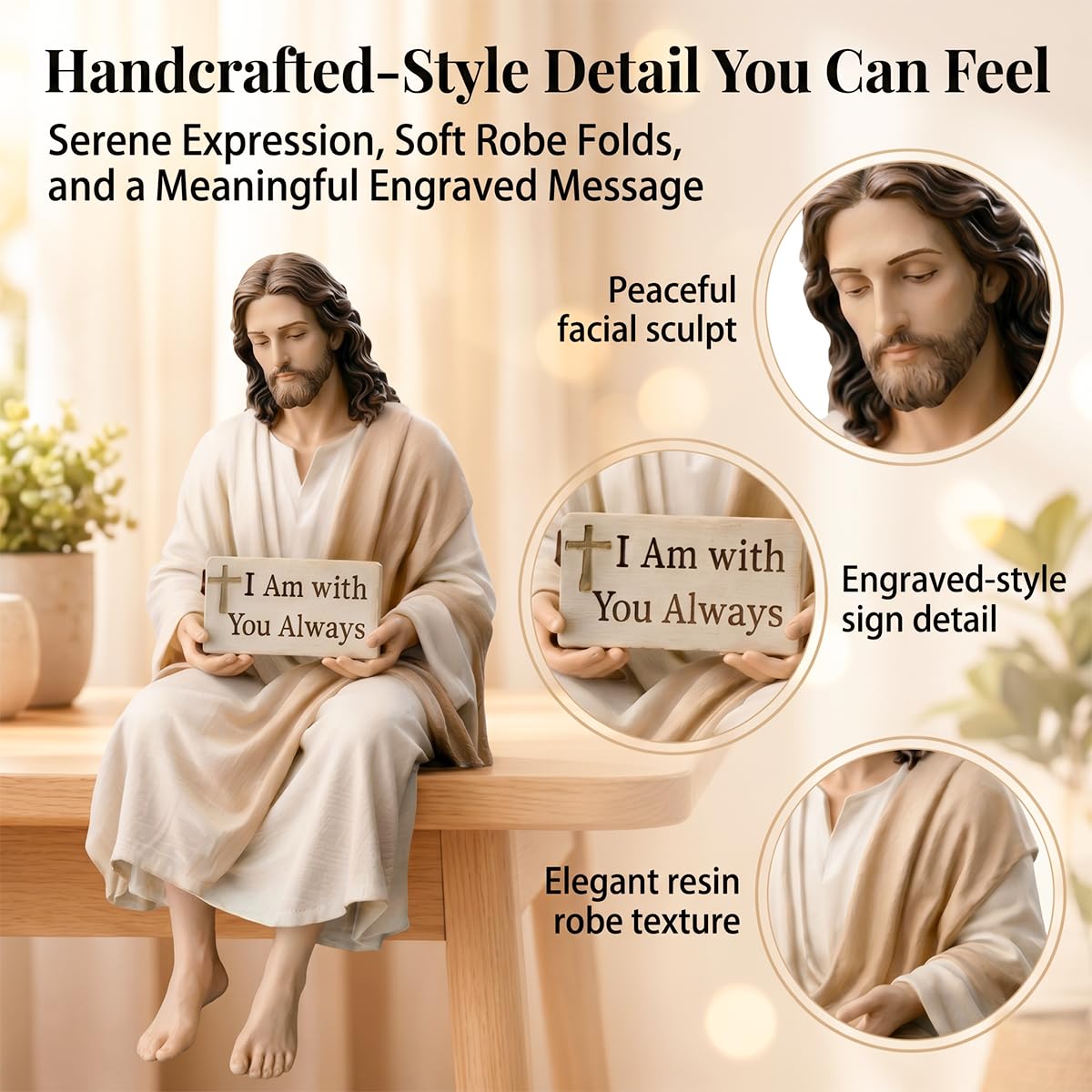 Lityso Jesus resin desk companion side view suited for desks and dashboards