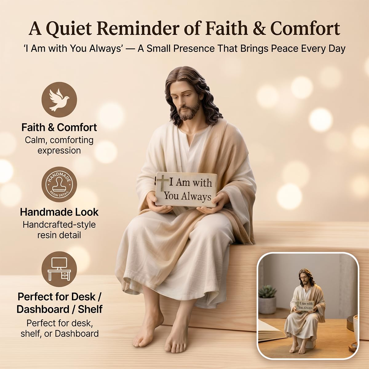 Lityso Jesus resin desk companion sign closeup showing hand engraving