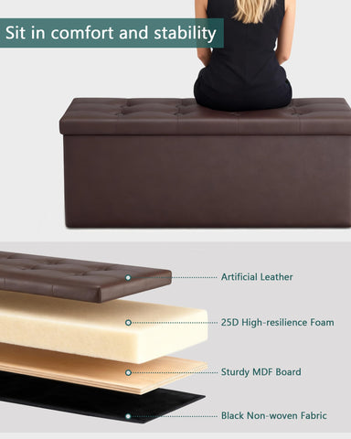 LITZFUR brown storage bench showing divider for organized textiles and toys