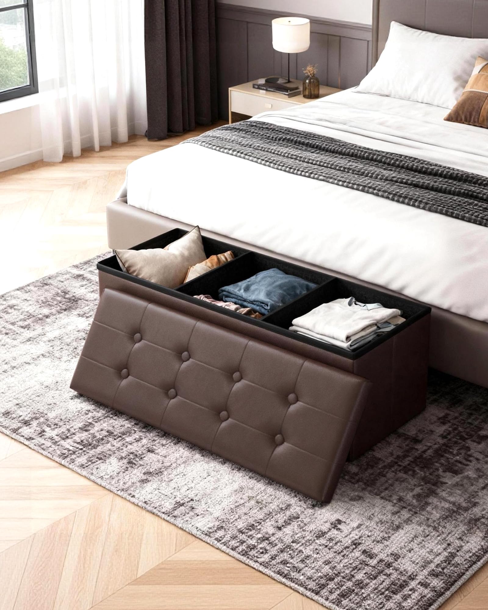 LITZFUR padded-seat ottoman-bench close-up highlights soft foam and durable PU surface