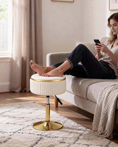LITZFUR velvet seat doubles as a small table for coffee or snacks.