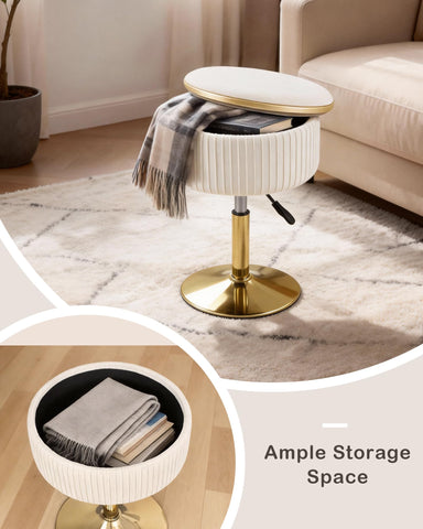 LITZFUR vanity stool with 360 swivel for easy makeup access.