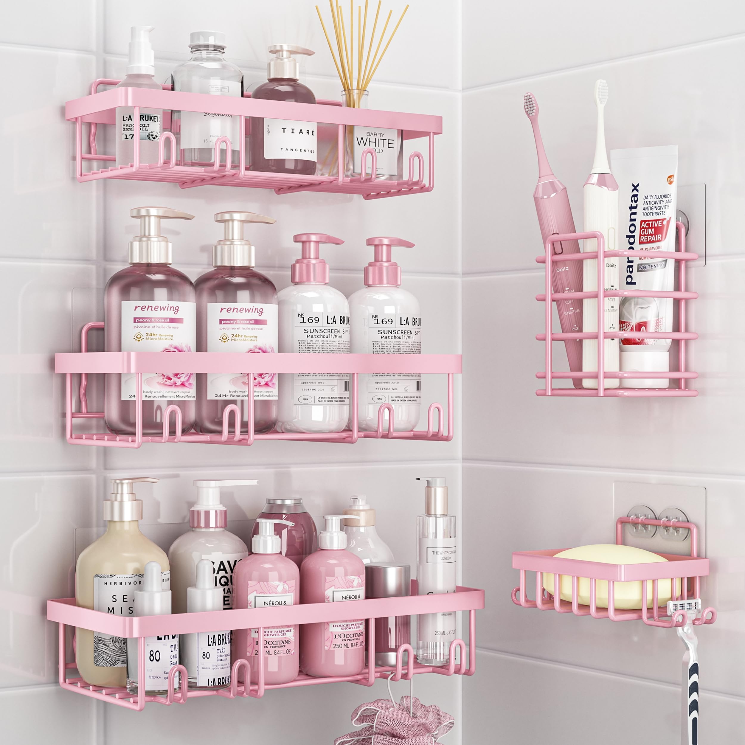 Liuoud 5 pack shower caddy set front view for organized bathroom storage