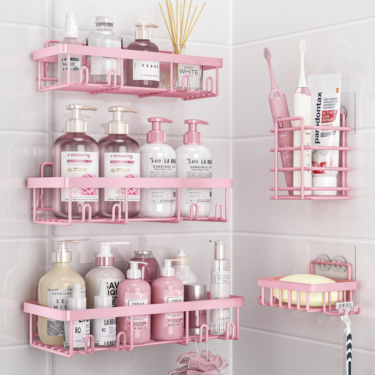 Liuoud 5 pack shower caddy set front view for organized bathroom storage