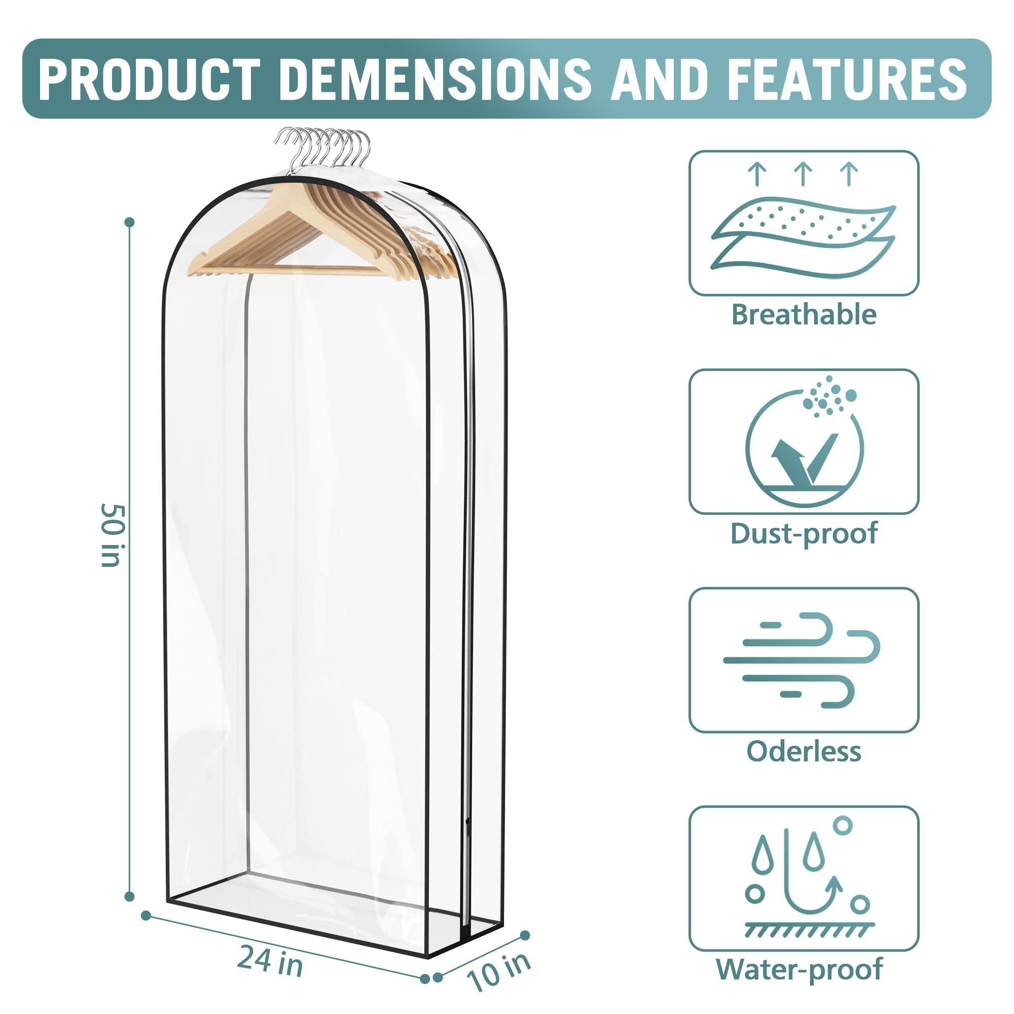 Liuoud clear garment bag 10inch-gusset allows long items to rest without wrinkles.