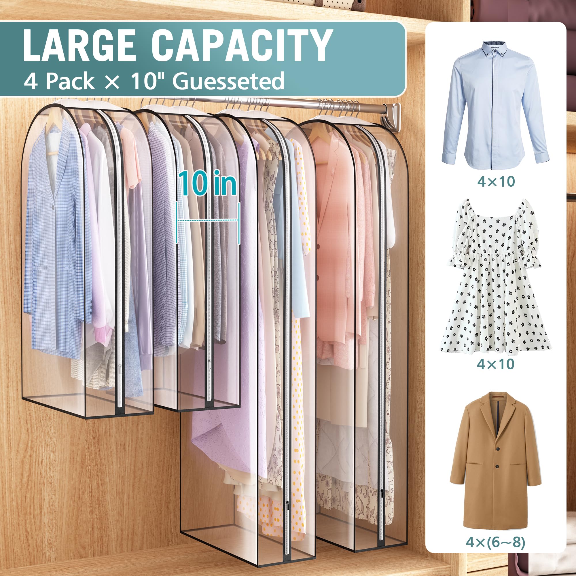 Liuoud clear garment bag 60-inch gusseted protects long garments neatly