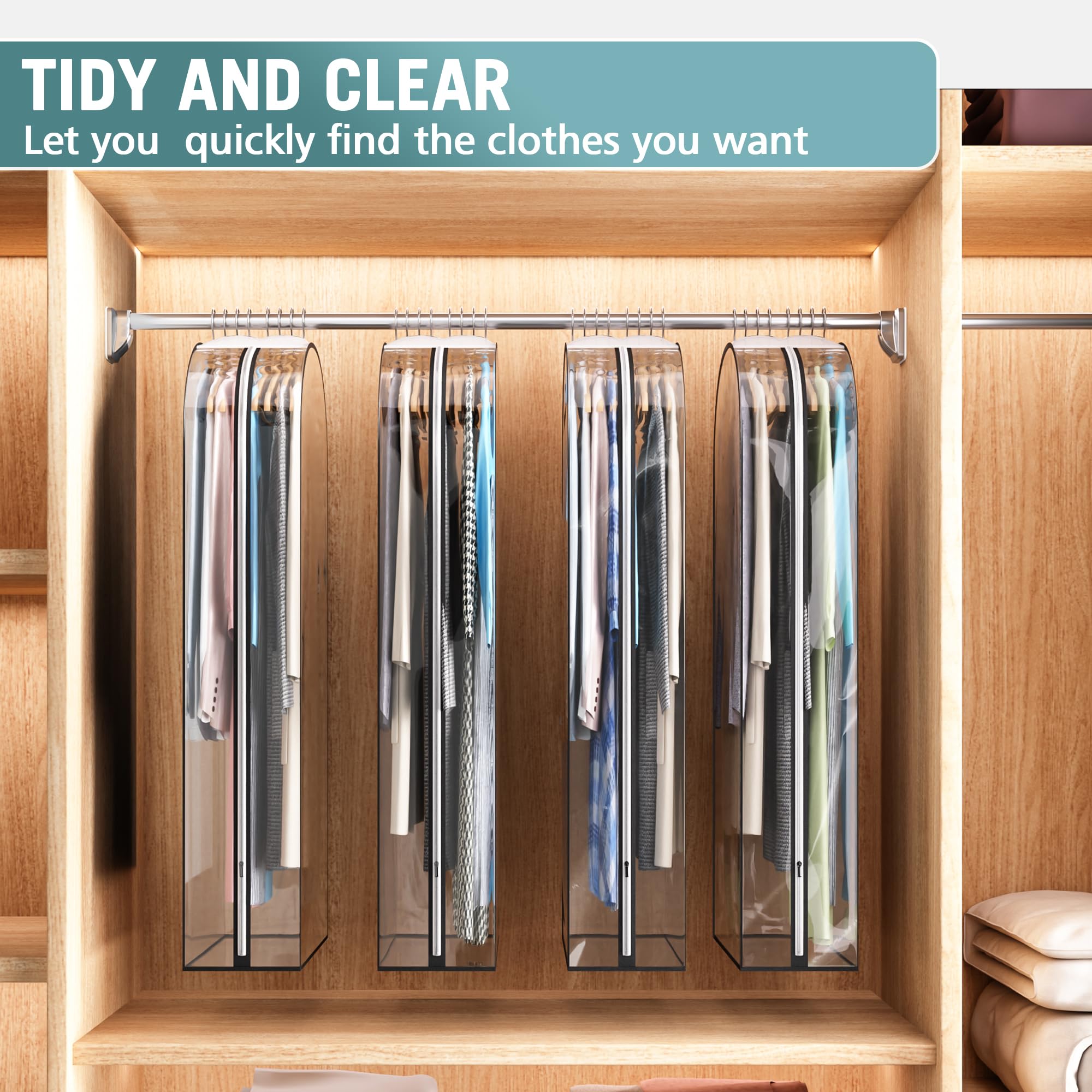 Liuoud clear garment bag protects contents from dust and hair in storage.
