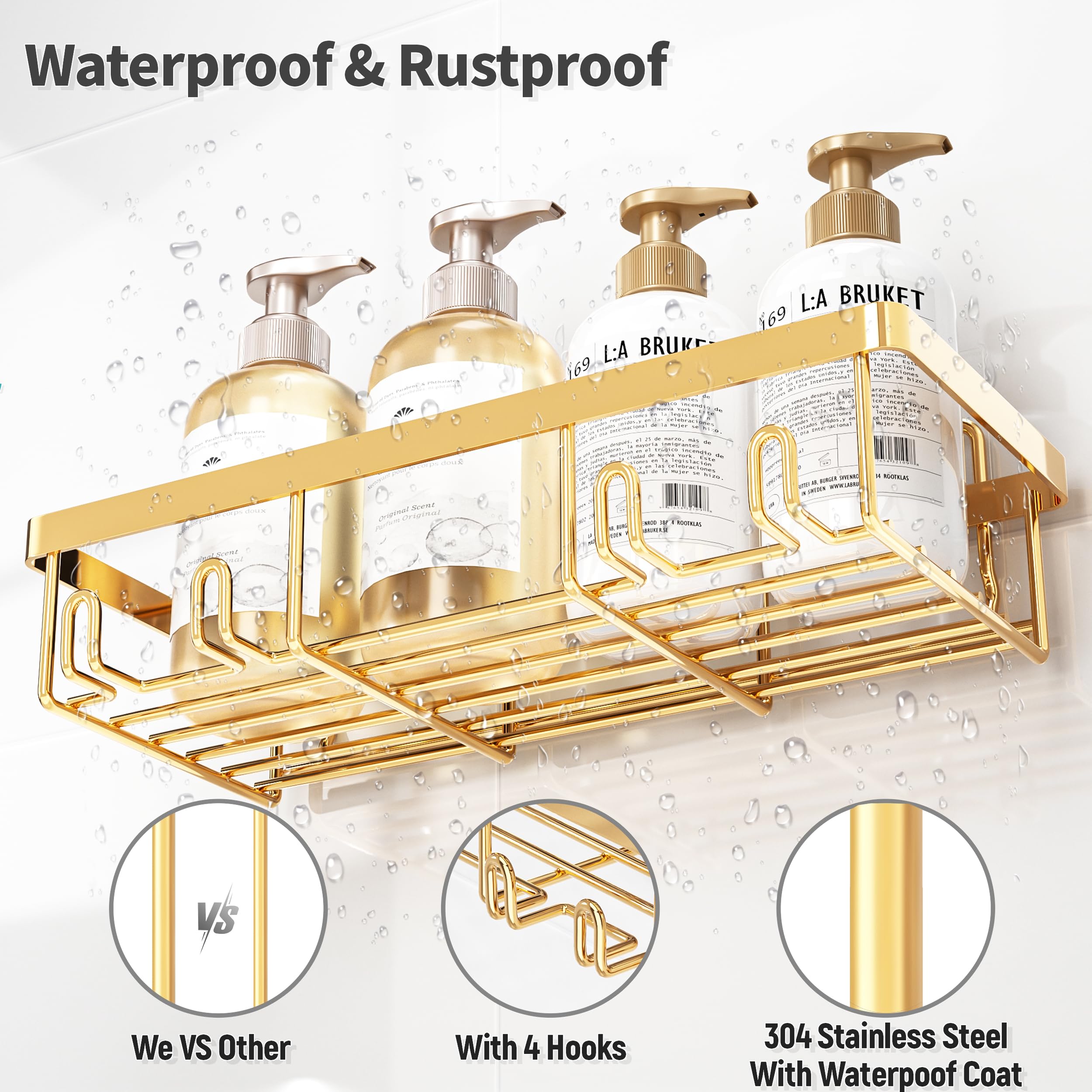 Liuoud rustproof stainless steel shower caddy resists humidity.