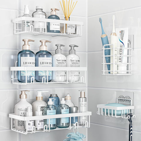 Liuoud shower caddy trio mounted on wall with strong adhesive for secure bathroom storage