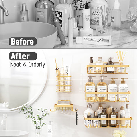Liuoud caddy storage keeps bathroom bottles accessible.