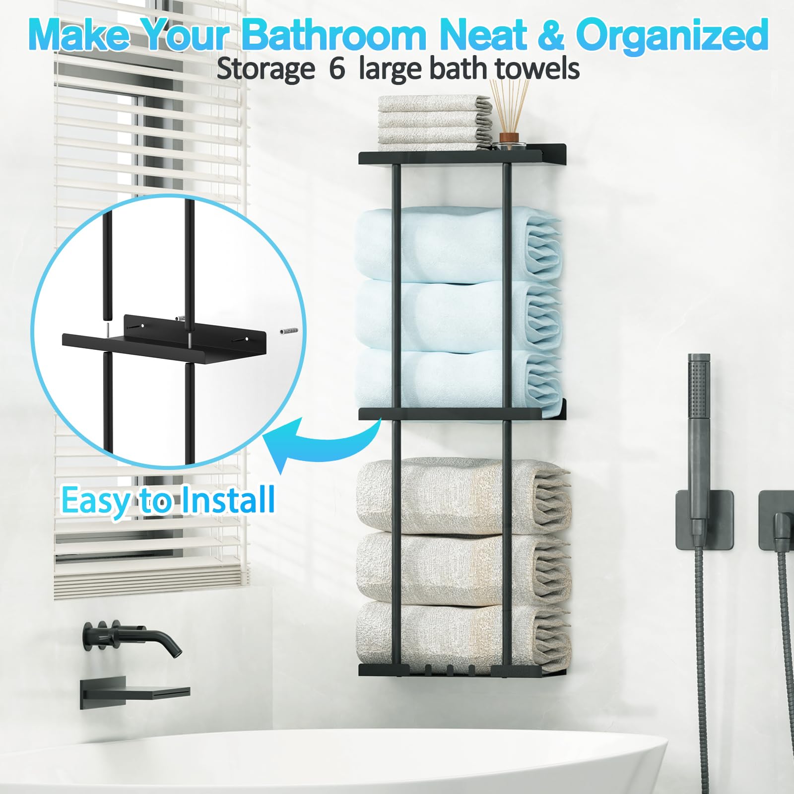 Liuoud towel rack in a tidy bathroom space-saving design