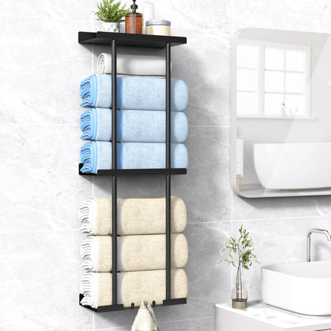 Liuoud towel rack wall mounted for vertical bathroom storage, space-saving solution