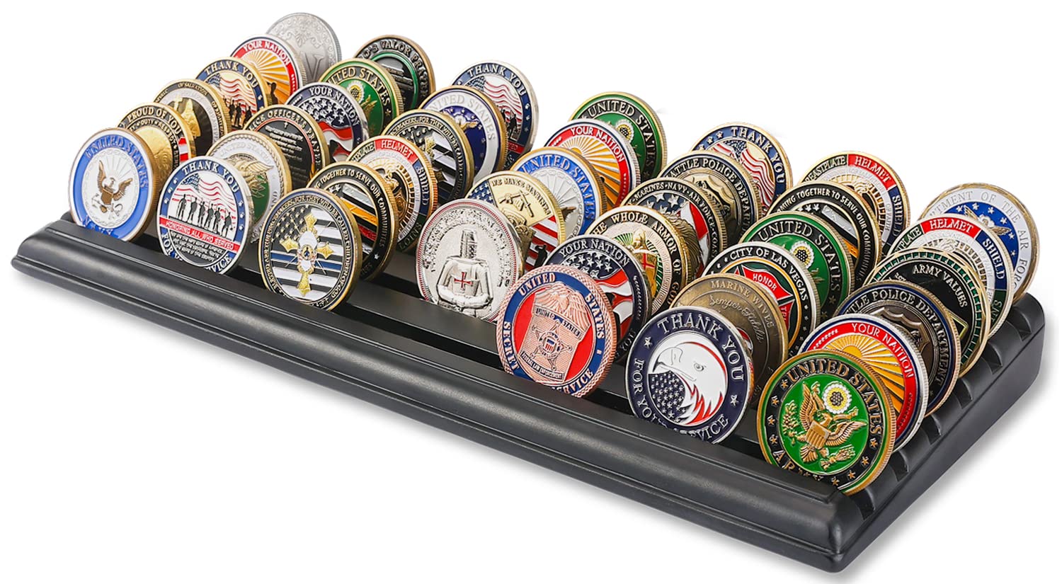 LIUYALO military challenge coin display stand front view for organized collection