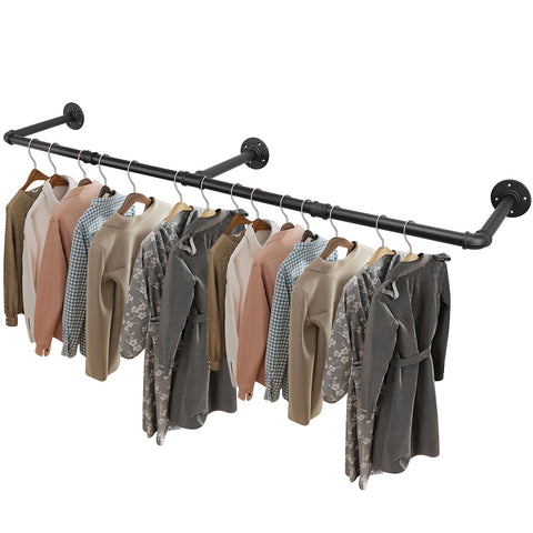 Livabber industrial pipe rack wall mounted in matte black saves space and adds vintage charm