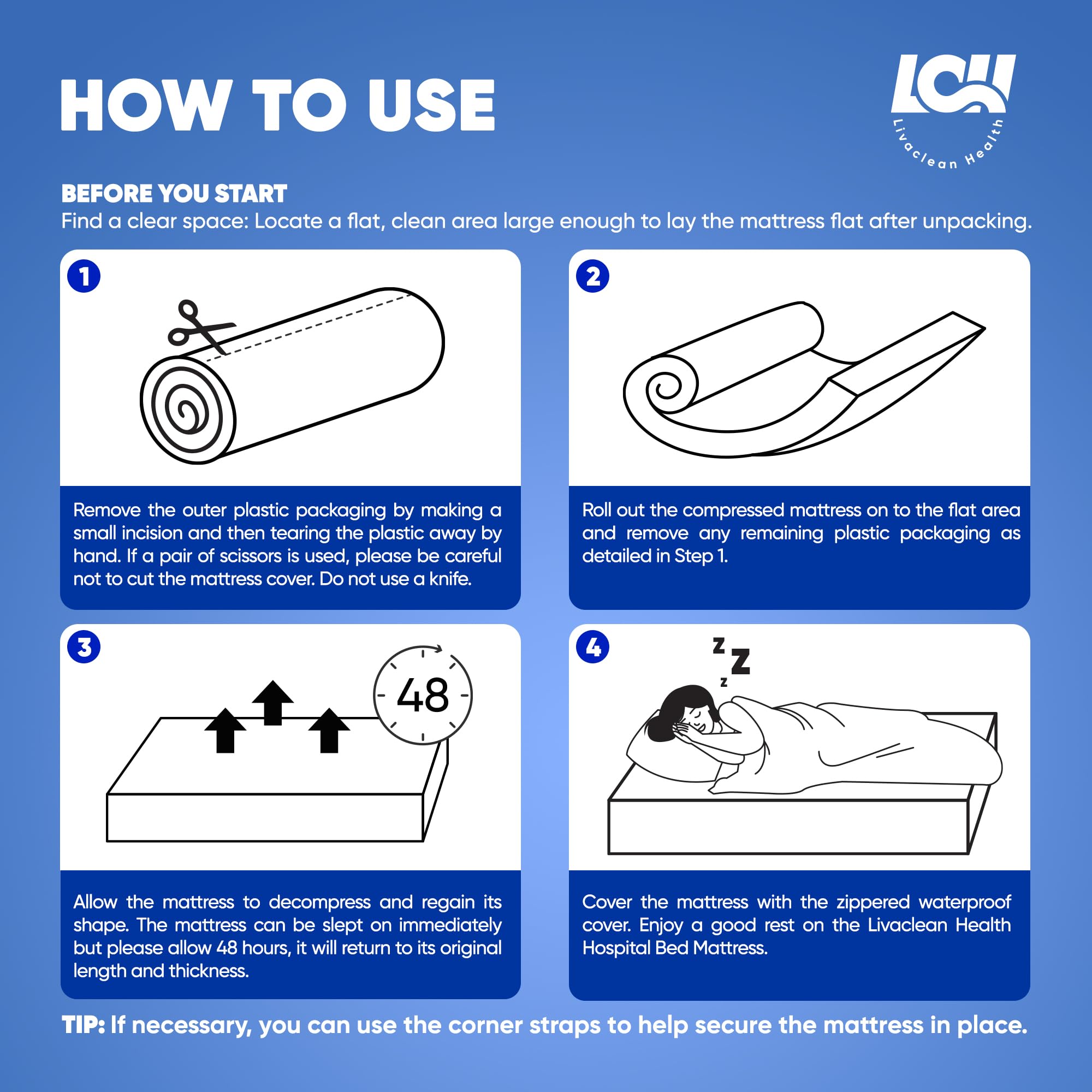Livaclean Health adjustable-bed compatibility ensures secure fit on electric frames