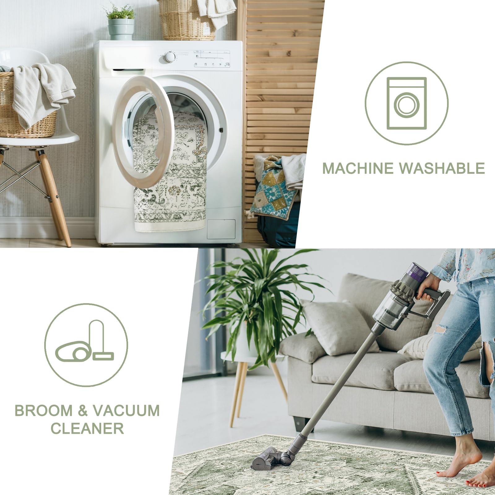 LIVEBOX machine washable rug for quick cleanup and care.