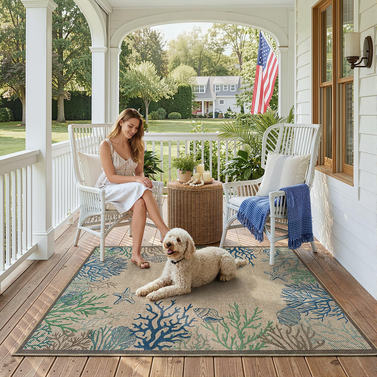 LIVEBOX blue coastal rug enhances entryways with calming marine-inspired hues