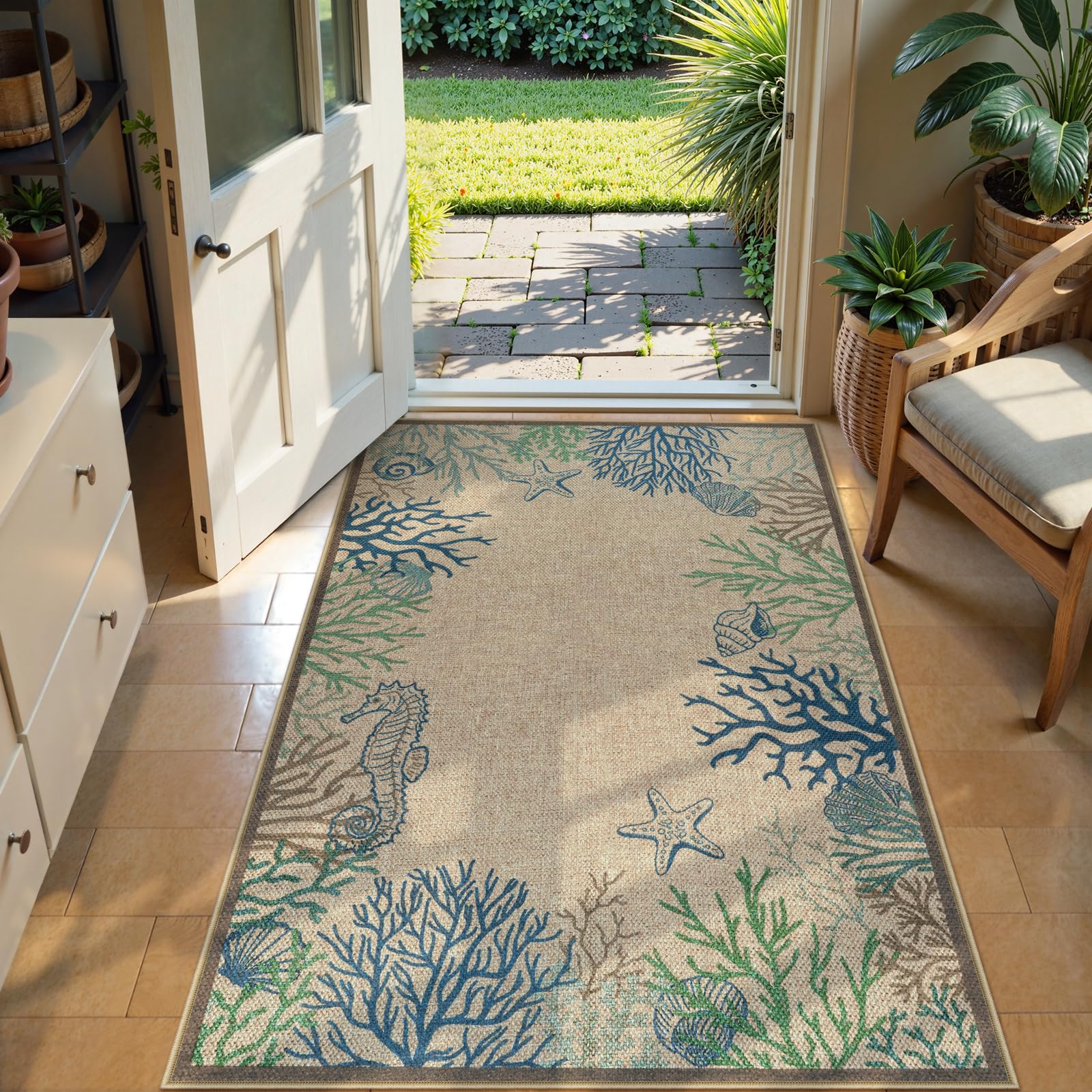 LIVEBOX rug with non-slip backing stays put on entryways and porches for safety