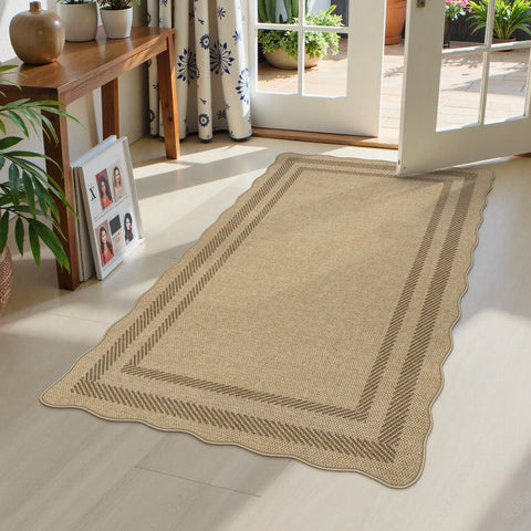 LIVEBOX scalloped easy jute 3x5 rug top view for durable entryway styling.