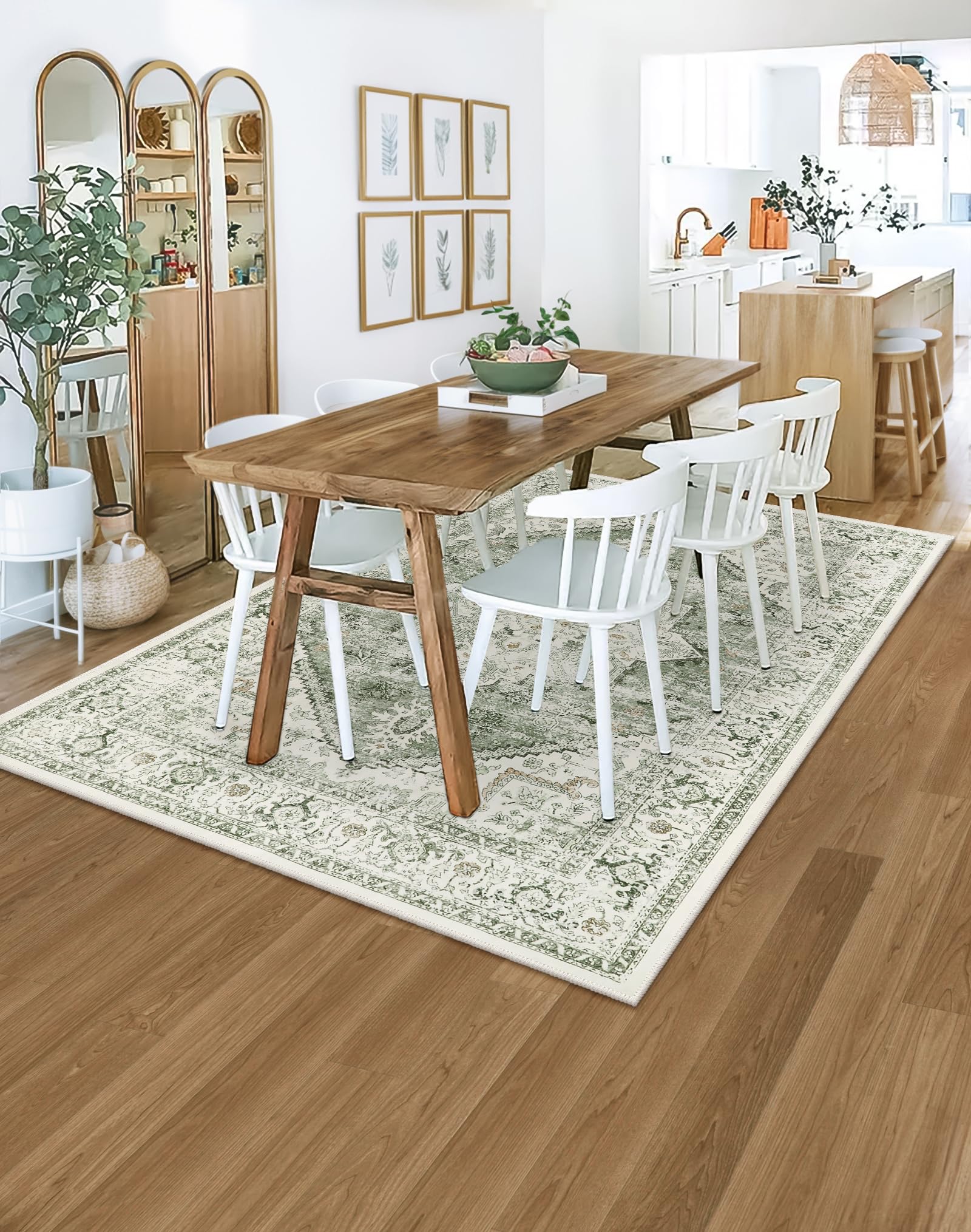 LIVEBOX vintage tribal pattern rug in sage adds tranquil boho flair.
